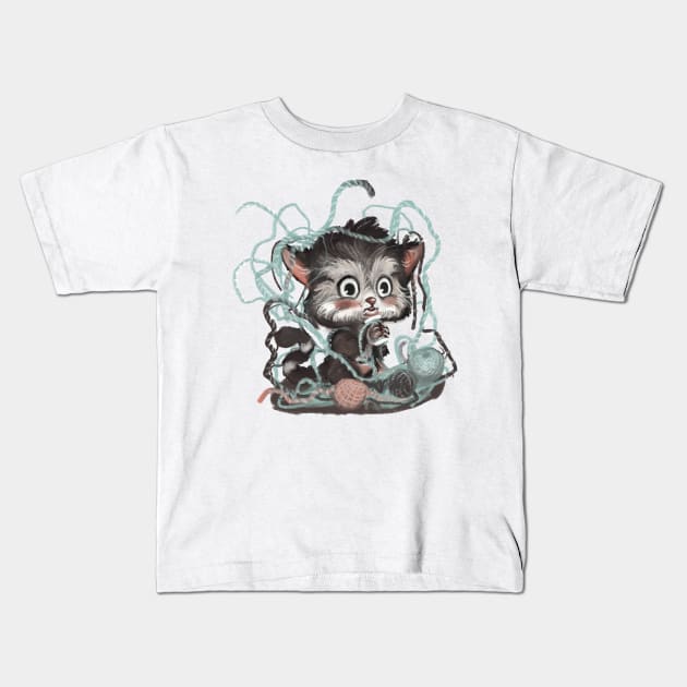 kitten Kids T-Shirt by Artofokan